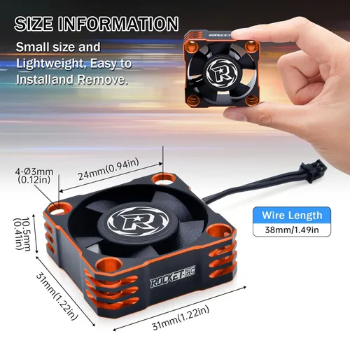 Vista 3 de Ventilador de refrigeración ESC de 1.181 in, disipador de calor RC ESC de 28000 RPM para Turbo ESC con XH Connect para 1/12 1/10 1/8 RC Car ESC