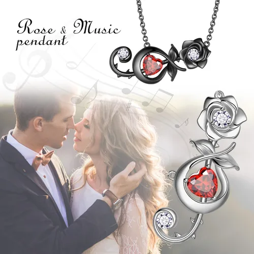 Vista 7 de beautlace Rosa Notas Musicales Collares PlataNegro Pistola Plateado Treble Clef Music Note Colgante Flor Regalos para Mujeres KP0227