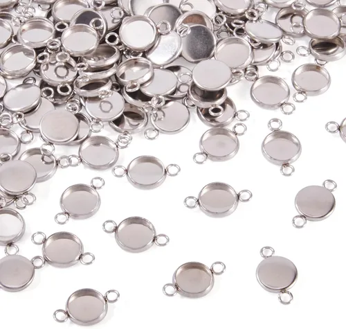 Vista 16 de Craftdady 36 unidades de conectores colgantes de bandeja de bisel en blanco de 0.315-0.551 in, ajuste de cabujón de camafeo redondo, acero