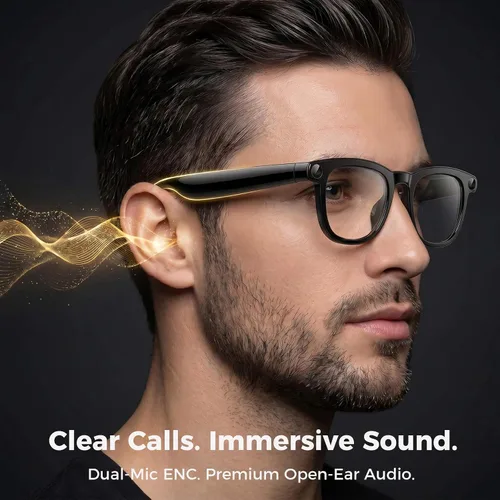 Vista 7 de EarlySincere Gafas inteligentes con cámara POV 4K de 8 MP, video HD, asistente de visión AI, transcriptor de traducción y voz, audio de oído
