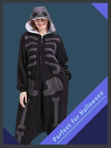 Vista 5 de Pijama mameluco para adultos, disfraz unisex de animales de Halloween, ropa de dormir para hombres y mujeres, traje de cosplay cómodo y divertido