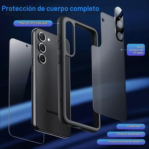 Vista 2 de JETech Funda 5 en 1 mate para Samsung Galaxy S23, color negro 2 Tempered Glass Screen Protectors, 2 Camera Lens Protectors, Translucent Back