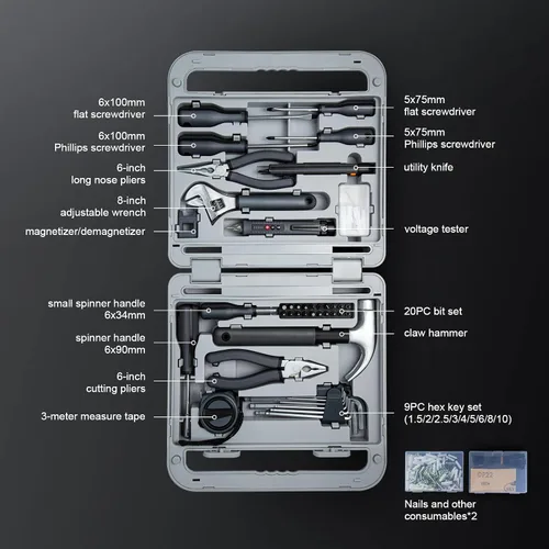 Vista 3 de Growneer Juego de herramientas, kit de herramientas para el hogar de 241 piezas con herramientas de metal duraderas para reparación del hogar