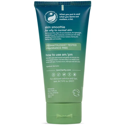 Vista 6 de BioClarity Gel hidratante para batidos para la piel, hidratación 24 horas, para piel normal y grasa, fórmula 100% vegana, ingredientes limpios