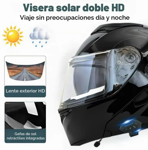 Vista 4 de Casco modular Bluetooth para motocicleta, aprobado por DOT, de cara completa con visor abatible, de doble visera, con altavoces duales y micrófono