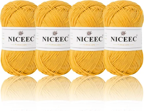 Vista 54 de NICEEC 4 madejas de hilo de algodón suave para bebé, 4 capas, manualidades DIY, peso fingering, hilo para manta para ganchillo y tejido, total 700