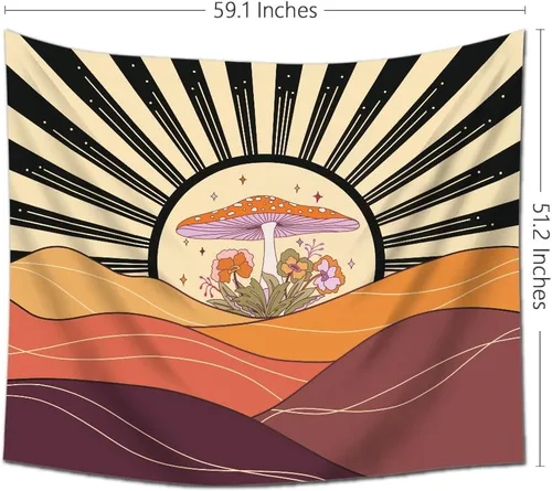 Vista 2 de EWRITN Tapiz de sol de hongos, póster bohemio para decoración del hogar, divertidos tapices colgantes para dormitorio, fiesta, telón de fondo