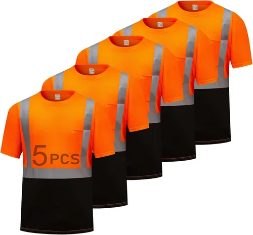 Vista 19 de Hi Vis - Camisetas de seguridad para hombre, reflectantes, de alta visibilidad, manga corta y larga, con bolsillo, paquete de 3 y 5