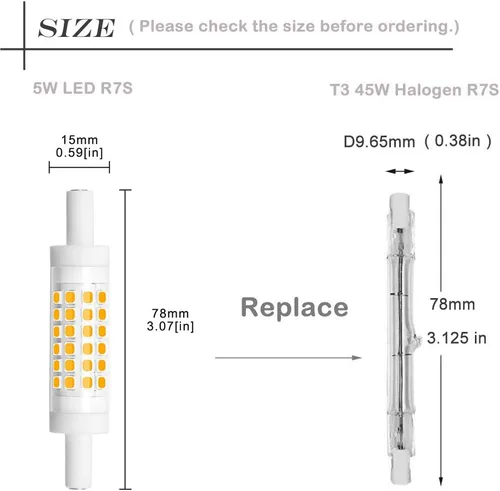 Vista 3 de Bonlux Bombilla LED R7S regulable de 3.071 in - Reflector LED J78 T3 R7S de doble extremo - 5 W (equivalente a bombilla halógena de 45 W) blanco