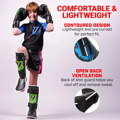 Vista 4 de Revgear Espinilleras Kids Combat Series Acolchado de espuma de alto rendimiento Duradero y ligero Negro