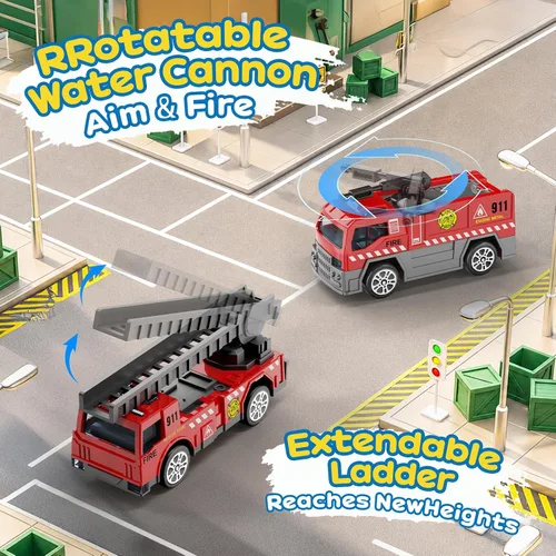 Vista 4 de Juego de juguetes de almacenamiento de camiones de bomberos para Rojo