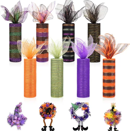 Vista 8 de Newwiee 8 rollos de cinta de malla para el Día de las Abejas de 10 pulgadas x 30 pies cada rollo, decoración para coronas y girasoles, cinta
