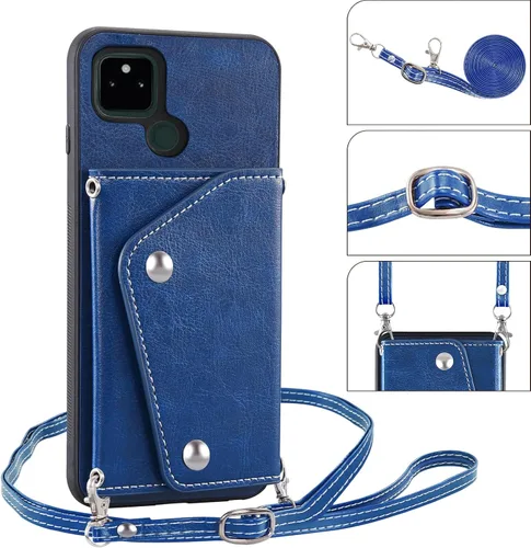 Vista 5 de Asuwish Funda para teléfono para Google Pixel 4a 5G 6.2 con protector de pantalla, tarjetero y correa cruzada, soporte para celda de cuero