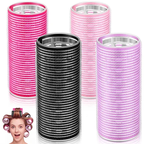 Vista 17 de WILLBOND 4 rodillos de pelo largos para flequillo, rizadores de núcleo de aluminio, rodillo térmico de autoagarre para cabello largo y mediano, Negro