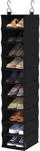 Vista 8 de ClosetMaid Organizador de armario colgante de tela de 3 estantes con barra de ropa para camisas, suéteres, pantalones, sombreros, zapatos, monederos