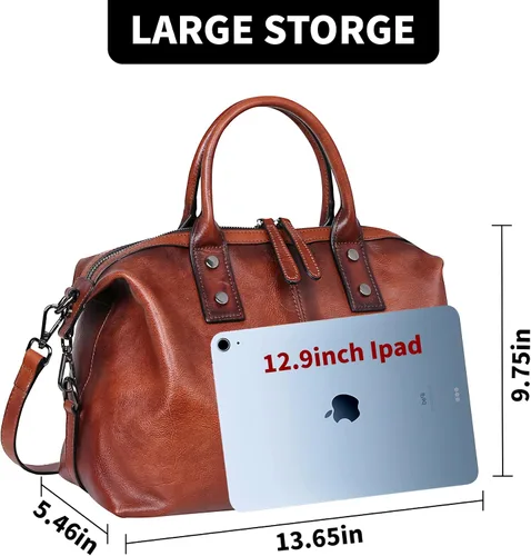 Vista 4 de Iswee - Bolso de hombro de cuero genuino, bolso tote con diseño de morral, con asa superior, bolso de gran capacidad, bolso cruzado