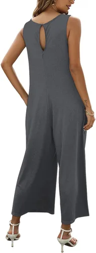 Vista 6 de Nfsion Mono de verano para mujer, casual, holgado, sin mangas, cuello redondo, con bolsillos