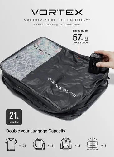 Vista 3 de Black Voyage - Bolsa de viaje reutilizable de compresión al vacío para maleta de mano y mochila, reciclada, impermeable IP67, ahorro de espacio Gris