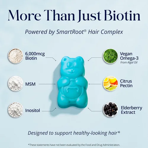 Vista 2 de SugarBearPro Vitamina para el cabello en gomitas, suministro para 1 mes, biotina extra de 6000 mcg para el crecimiento del cabello, vitamina B12