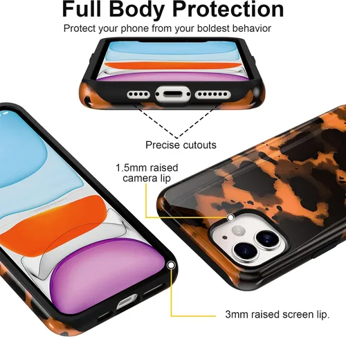 Vista 4 de Funda Linda con Estampado de Guepardo para iPhone 11, Funda de Caparazón de Tortuga de 6.1 Pulgadas, Diseño Estético, Moderno, Fresco, de Lujo