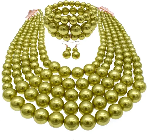 Vista 4 de JNF Collares grandes de perlas de imitación para mujer, collar de perlas de múltiples hebras, pulsera y aretes, collar de perlas para disfraz