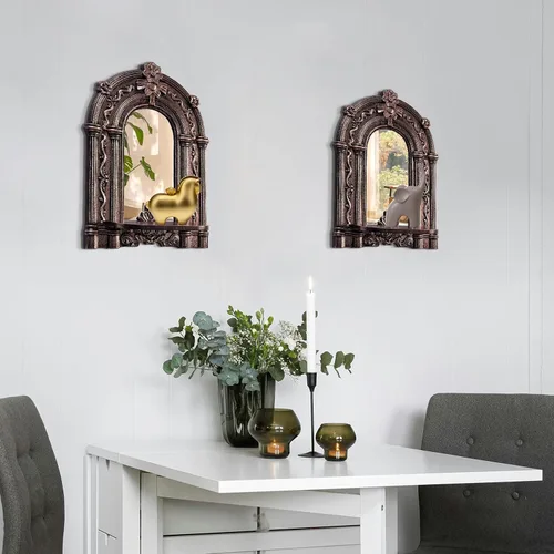Vista 7 de Juego de 2 apliques de velas de relieve tridimensional, soportes de velas rústicos para montaje en pared, decoración de pared colgante de madera