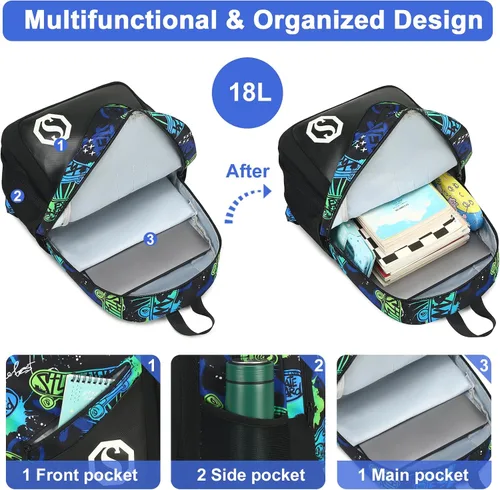 Vista 4 de BTOOP Mochila para niños y niñas, mochila de escuela primaria de 17 pulgadas, mochila primaria para adolescentes de viaje, para niños y niñas