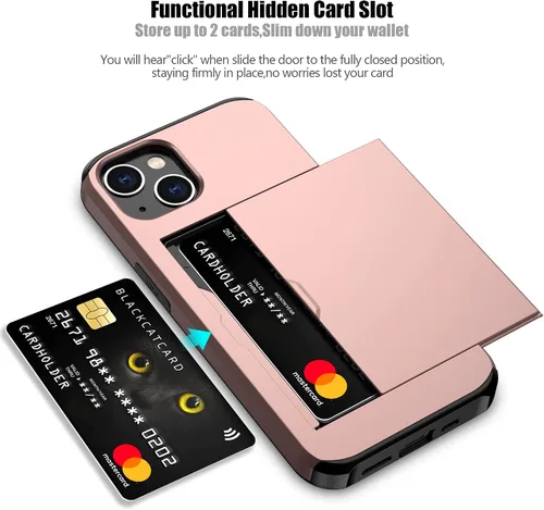 Vista 158 de Nvollnoe - Funda para iPhone 14 con tarjetero [tienda de 5 tarjetas] Negro - Almacenamiento más grande