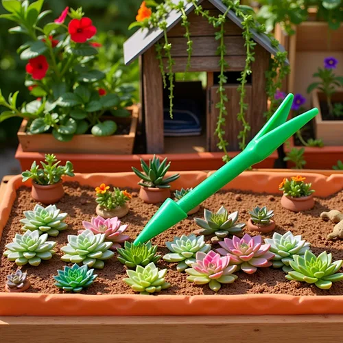 Vista 3 de Mini herramientas de trasplante de suculentas de mano, Widger de plástico, plántulas de plástico Dibber para excavar, mini jardines, herramientas