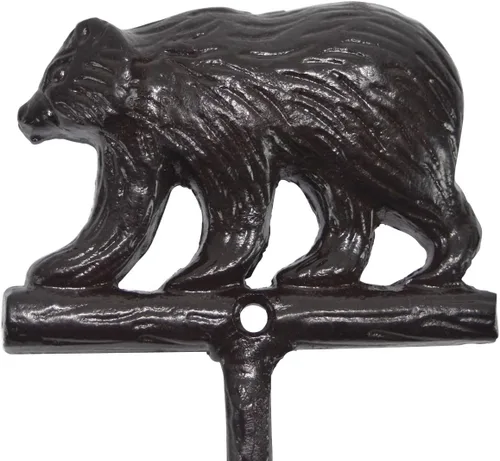 Vista 2 de Treasure Gurus - Toallero de baño de hierro fundido negro con oso grizzly
