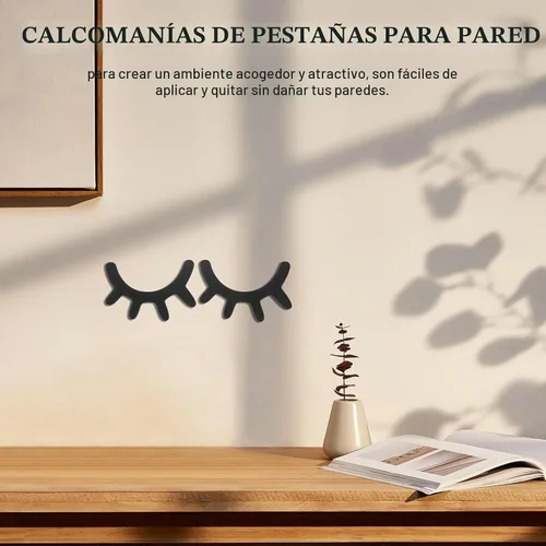 Vista 2 de VOSAREA Decoración de pared de ojos dormilones: calcomanía de pared de pestañas de madera, decoración de guardería, calcomanías 3D de ojos
