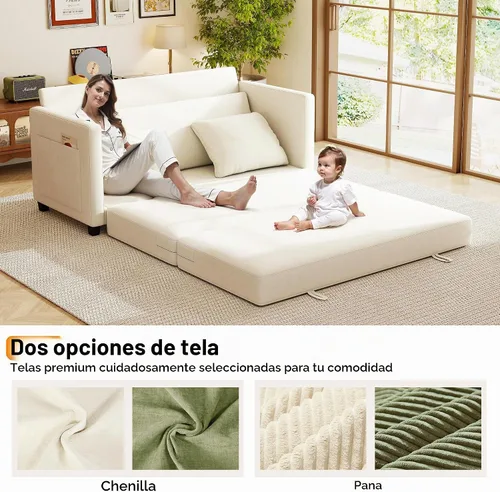 Vista 6 de Sofá cama loveseat de 65", sofá cama convertible de chenilla para espacios pequeños, sofá cama plegable con asiento profundo, marco sólido, sofás