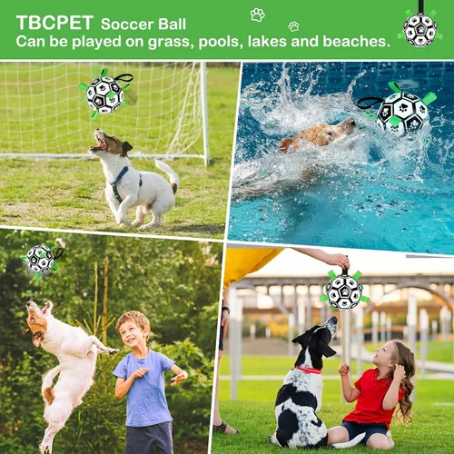 Vista 2 de Juguetes para perros con correas, pelota de fútbol de 6" Copa del Mundo, juguetes interactivos para perros para tirón de guerra, juego de jardín