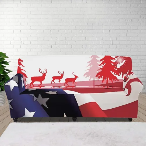 Vista 77 de Funda de sofá con diseño de árbol de bandera estadounidense para sofás y sofás, decoración navideña, funda antideslizante para sofá de 1 cojín