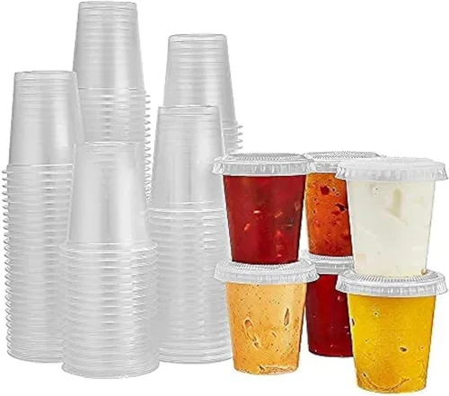 Vista 3 de King Zak 150 juegos – 1.5 onzas, mini vasos desechables de plástico con tapas perfectas para soufflé de porciones, condimentos, salsa de inmersión
