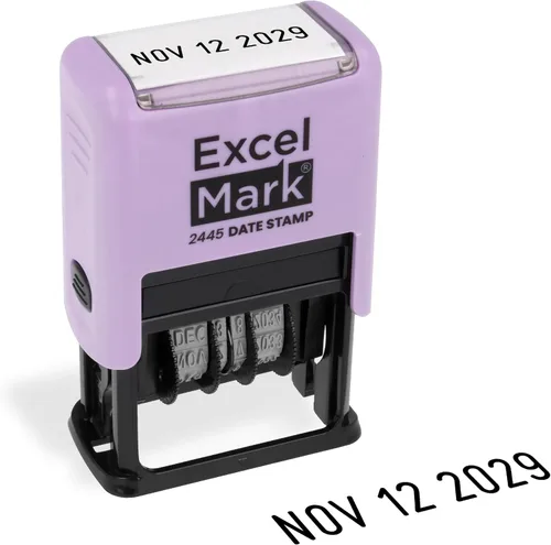 Vista 21 de ExcelMark 2445 sello de fecha: perfecto para envío, recepción, vencimiento y fechas de vencimiento (tinta azul, soporte violeta)