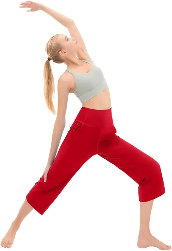 Vista 6 de Rosemmetti Pantalones capri de yoga para mujer corte de bota talla grande cintura alta pantalones de entrenamiento atlético con bolsillos