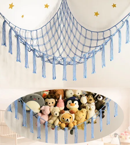 Vista 10 de mirolam Hamaca de Almacenamiento para Animales de Peluche Red de Hamaca Grande para Juguetes de Animales de Peluche Esquina - Azul Peluche Puntada