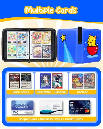 Vista 7 de Carpeta de tarjetas para tarjetas Pokémon, 4 bolsillos coleccionables, álbumes de tarjetas coleccionables para libros, 400 tarjetas con fundas