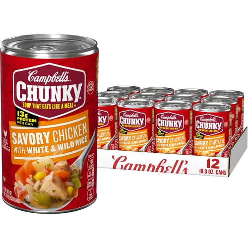 Vista 11 de Campbell's Chunky Soup, Sopa de Pollo Sabroso con Arroz Blanco y Silvestre, Lata de 18.8 Oz