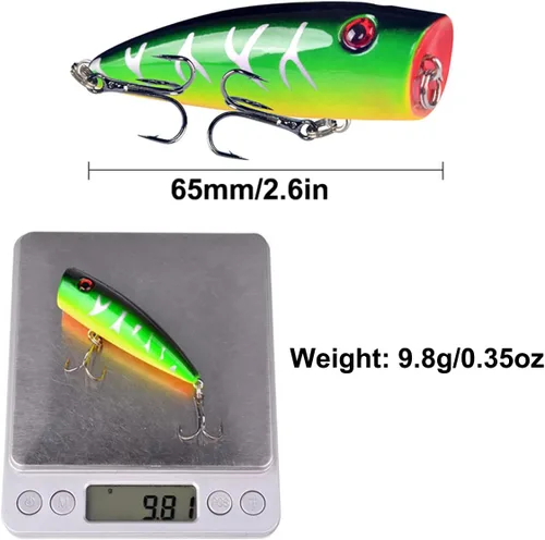 Vista 3 de Señuelos de pesca Popper cebo de pesca Topwater cebos duros ojos 3D Swimbait Crankbait con gancho de agudos para lubina, trucha, agua dulce y salada