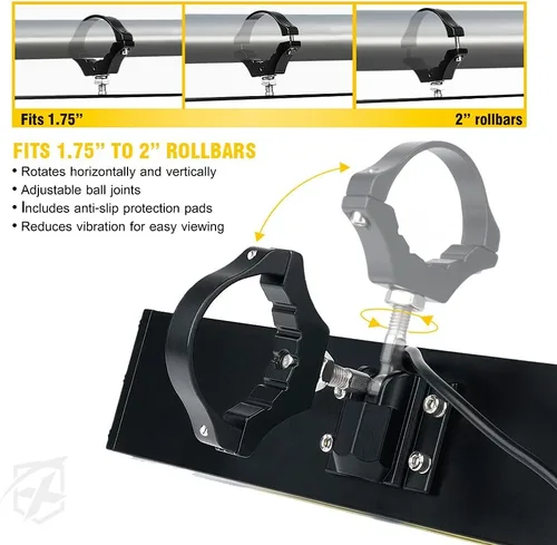 Vista 4 de Xprite 9" Espejo retrovisor central UTV con luces interiores y interruptor basculante, espejos retrovisores de aluminio se ajusta a 1.75"-2