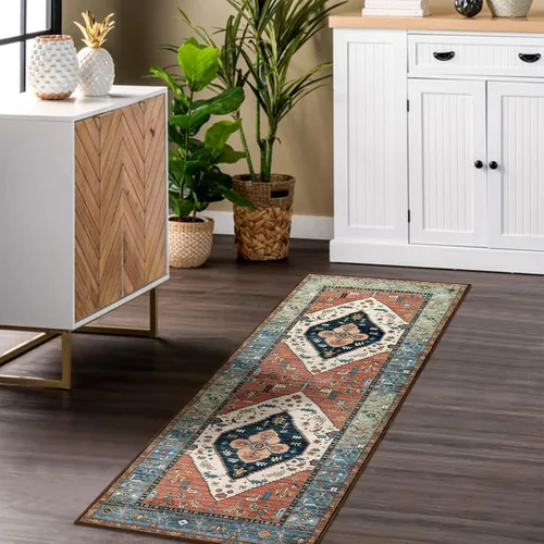 Vista 15 de Beeiva Alfombra bohemia lavable de 2 x 3 pulgadas, tapete ultra fino para puerta de entrada interior, tapete antideslizante para puerta delantera