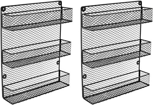 Vista 3 de Estante para especias de montaje en pared, estante organizador de almacenamiento de cocina de 3 niveles, diseño que ahorra espacio, incluye 2
