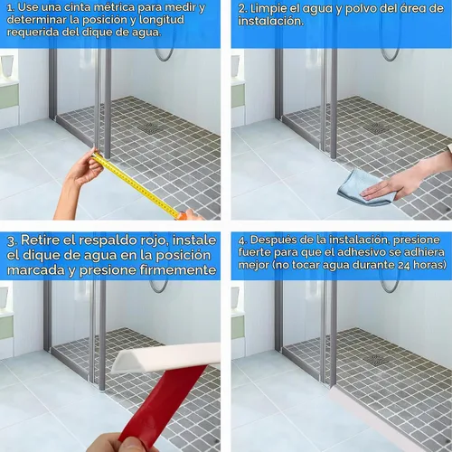 Vista 6 de Protector de agua para umbral de ducha, barrera impermeable de silicona autoadhesiva, tapón de agua, tira de sellado inferior para puerta de ducha