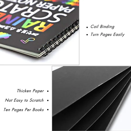 Vista 5 de Paquete de 4 cuadernos de dibujo Scratch Arts para niños, juego de papel de dibujo grande de arco iris para suministros de arte para niños