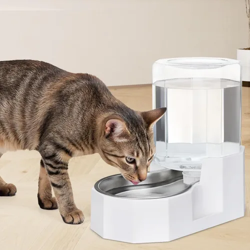 Vista 7 de Sfozstra - Dispensador de agua por gravedad: Comedero automático de 4L en acero inoxidable blanco para gatos sin filtros para mascotas, uso