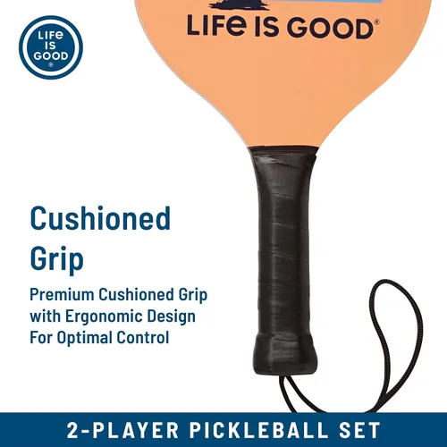 Vista 3 de Life is Good Juego de iniciación de pickleball - Incluye 2 paletas de pickleball de madera, 2 bolas de pickleball de tamaño reglamentario y bolsa