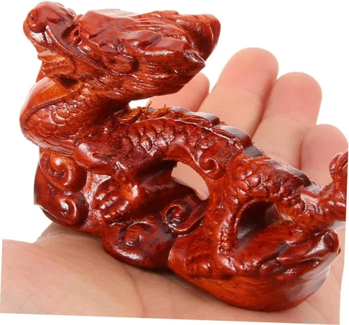 Vista 4 de BESTOYARD Estatua de dragón chino Fengshui, figura de dragón de madera de 4.7 in, figura de animal del zodiaco 2024 Año del Dragón, decoración