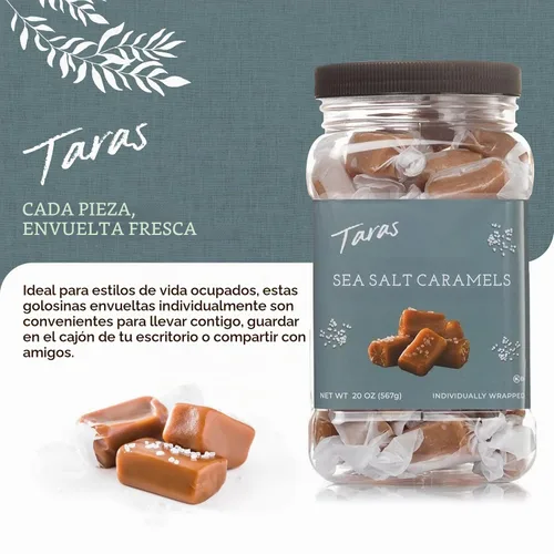 Vista 6 de Taras Caramelos gourmet de sal marina Caramelos totalmente naturales Cremosos y envueltos individualmente con mantequilla real (20 onzas)
